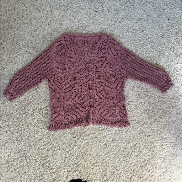 Delicate Knit Cardigan 3/4sleeve Button Up Dusty Rose Vintage Cottagecore Dainty - Picture 6 of 6